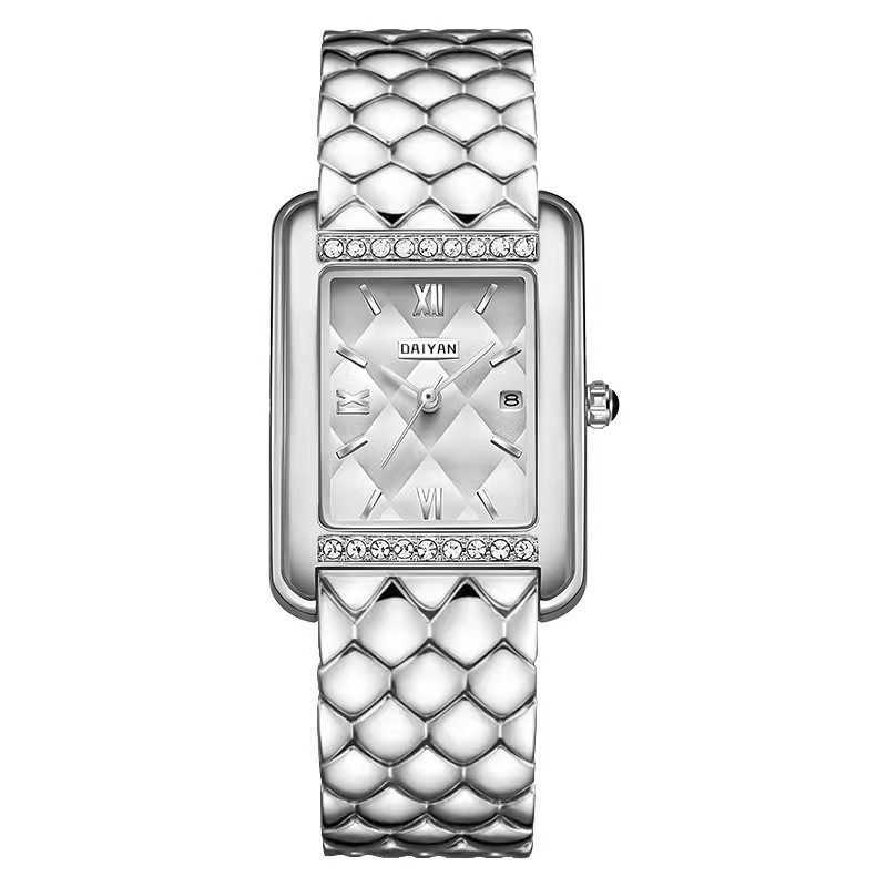 Daiyan diamond studded large dial square steel strip womens watch calendar fashion diamond patterned womens watch live broadcast W250212