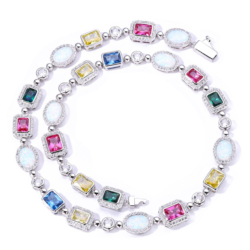 Custom High Quality Tennis Chain Necklaces Bracelet Colored Gemstone Jewelry Men Women Gift