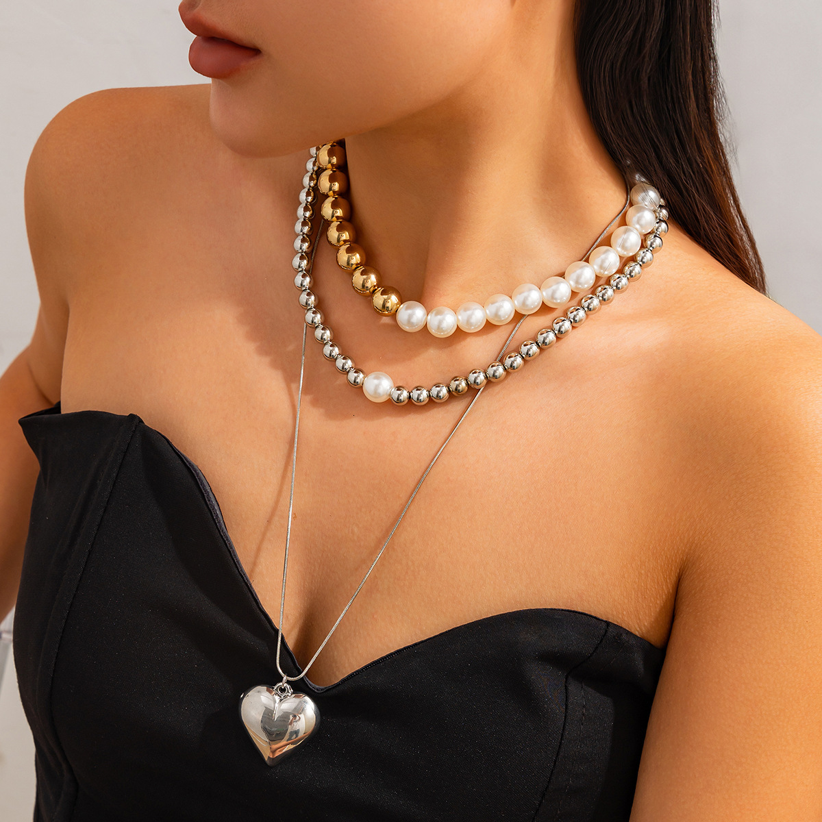 designer Fashion Jewelry Style Love Pendant French Round Pearl Bead Woman Necklace Set