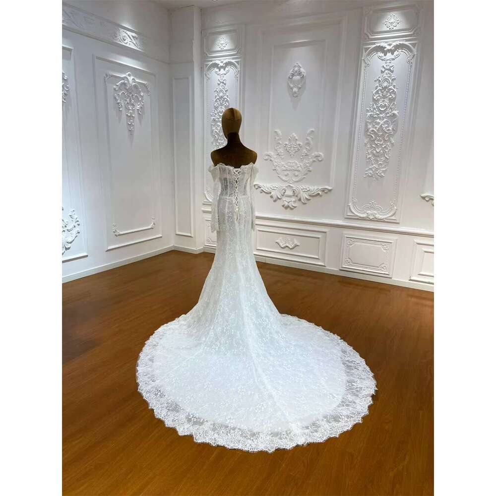 Customized M036 Off The Shoulder Long Sleeve Sweetheart Mermaid Bridal Wedding Dress