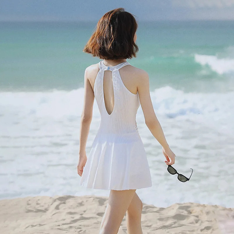 Korea Style Women One-piece Swimsuit Hanging Neck Sweet Swimwear Sexy Beach Wear Swim Suit 250210
