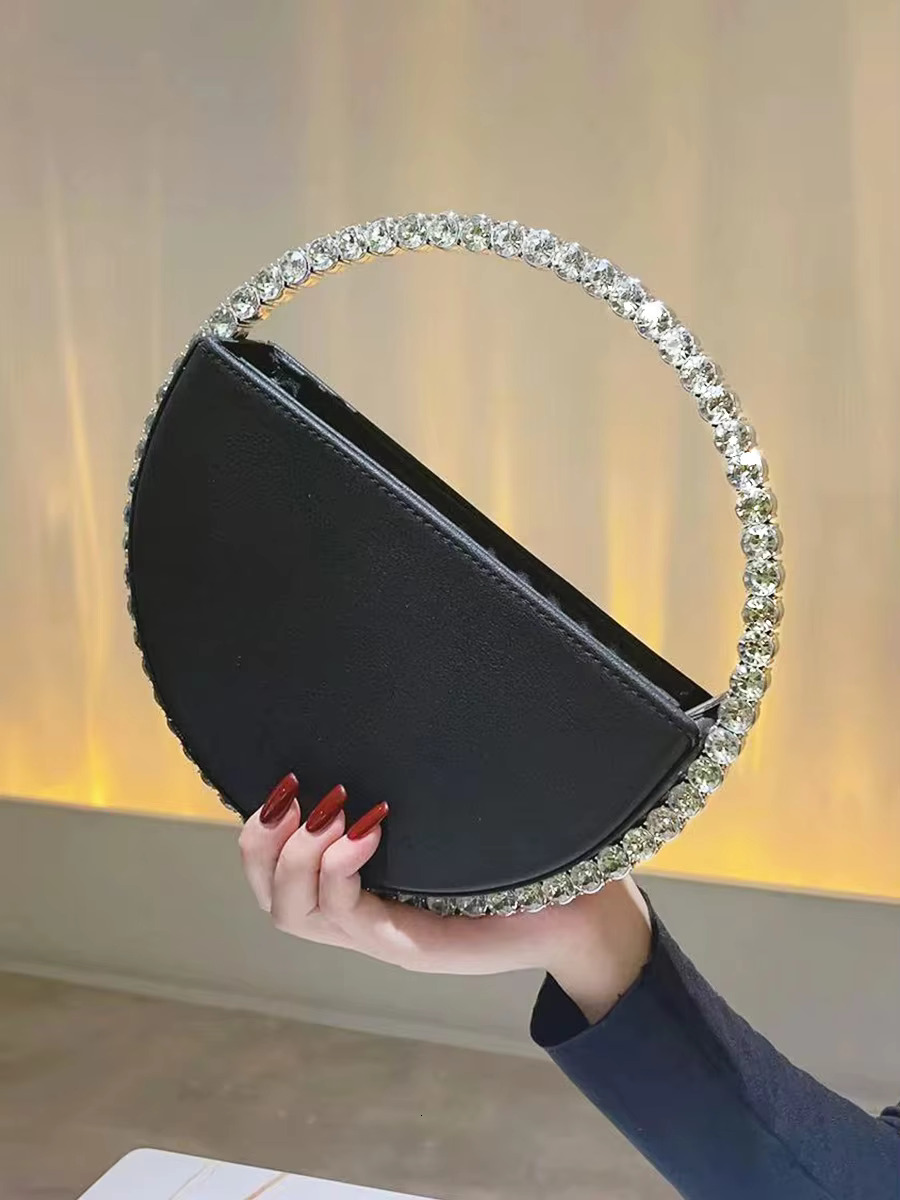 Rhie Round Ring Evening Bag Trendy Faux Leather Clutch Purse Women's Elegant Handbags For Party Prom Wedding