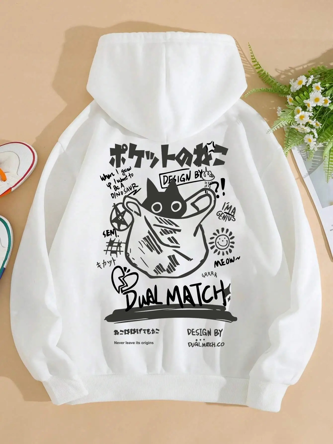 Cute Cat Cartoon Printed Sweatshirt Women Harajuku Casual Loose Hooded Fashion Soft Pocket Hoodies Autumn Warm Female Clothes 250117
