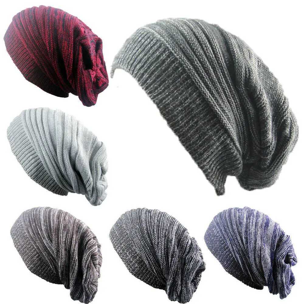 Men and Wen Hat Mixed Color Cotton Striped Hip Hop Winter Warm Hat Beanies Knitted On Loose Hat Outdoor Warm Plover Caps X250212
