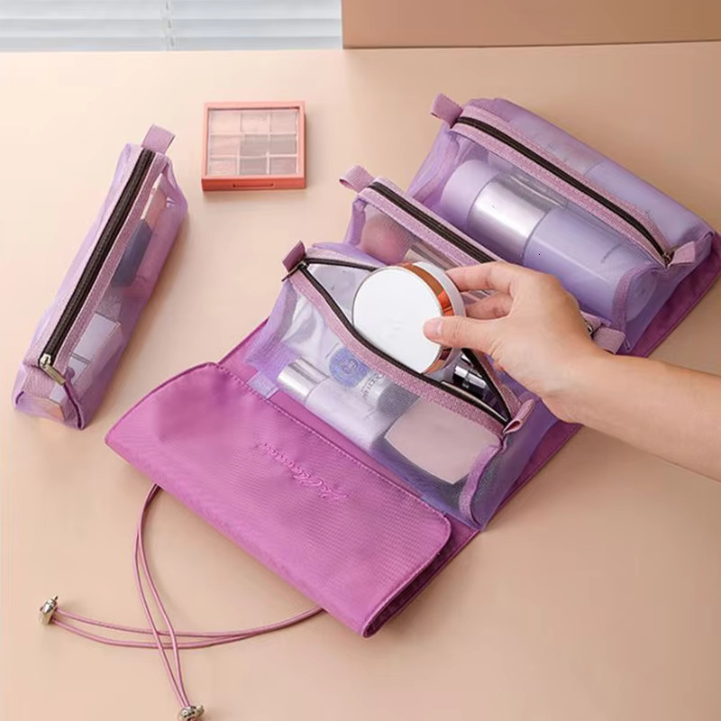In 1 Detachable Makeup Women Zipper Mesh Large Capacity Cosmetics Pouch Foldable Portable Travel Wash Storage Bag swissmilitary