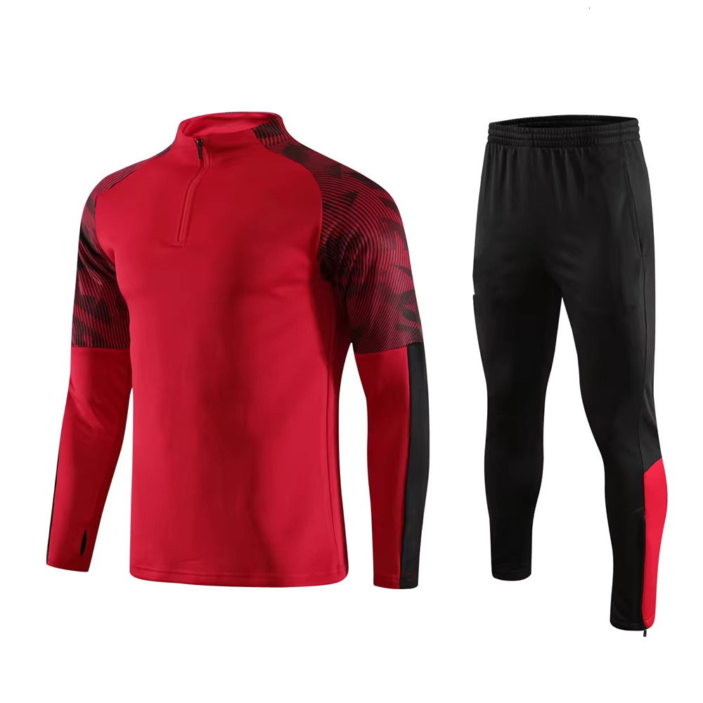 New Men's Sports Set Fans Half Zipper Jacket Training Wear Games Jerseys Soccer Kit Aldult Tops And Trousers Casual Wea