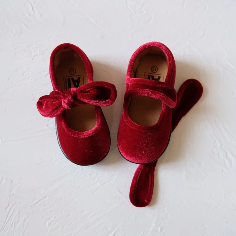 Childrens School Comfortable shoes spring and autumn Korean velvet cute bowknot detachable girls 18 years old 250211z