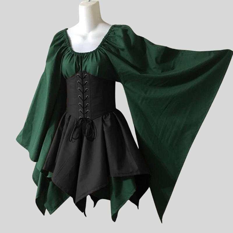 Cross-border new European and American horn sleeves long sleeves medieval Renaissance dresses splicing dresses one piece is sent on behalf of others