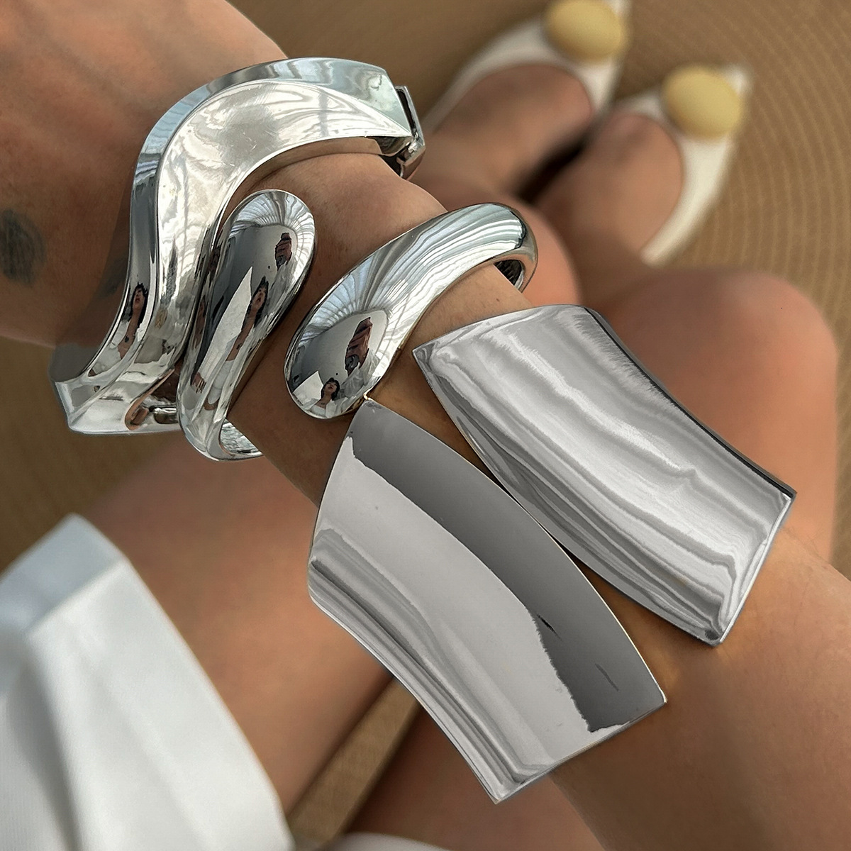 Woman fashion Jewelry Cold Feng Shui Drop Cross Smooth Irregular Alloy designer Bracelet Set