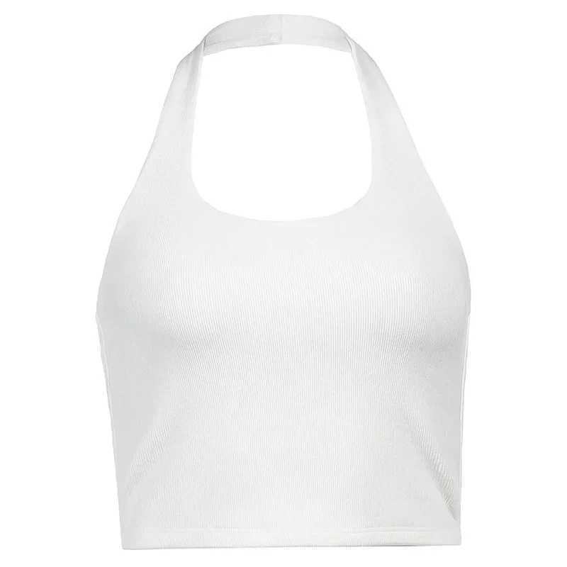 Y2k White Halter Tank Top Womens Street Wear 2024 Sveless Rib Knit Tank Top Short Fe Sexy U-neck Hot Halter TopXJ250212