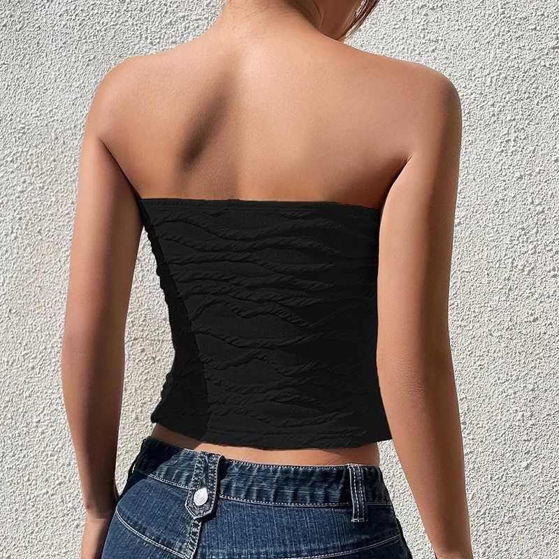 2024 Summer Y2K Streetwear Crop Tops Tees Sveless Slim Tube Tank Strapless Backless Sexy Ruched White Corset Crop TopXJ250212