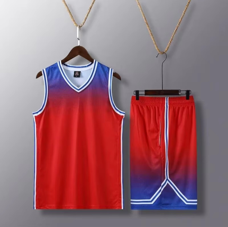 New Men's Set Breathable Basketball Jerseys Primary Game Team Short Sleeve Uniform Training Vest And Shorts