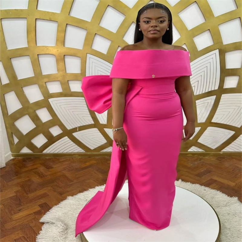Hot Pink Mermaid Prom Dress For Black Girls Elegant Plus Size African Evening Dress Big Bow Dance Formal Party Gown 2025 vestidos de noche Charming Bi
