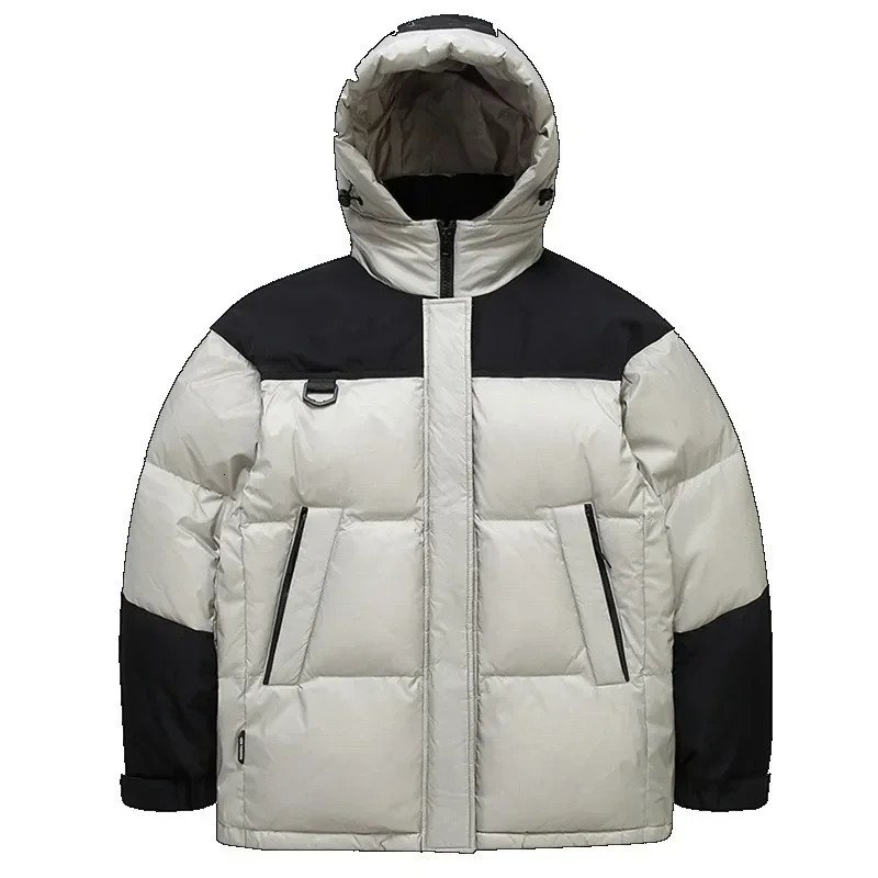 Short Down Jacket Men Hooded Splicing Trend Fashion Loose Couple Puffer Coat Thickened Winter Top White Duck Jackets Male 250109Z