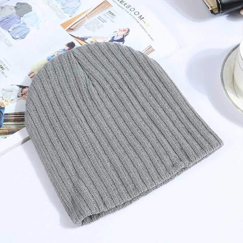 Solid Color Crimping Sklies Beanies Keep Warm Unisex Hip Hop Black White Gray Winter Korean Men Beanie Wen Knitted Hat X250212