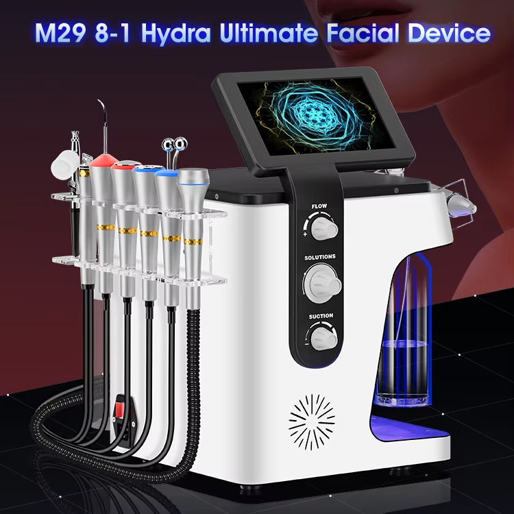 M29 8 in 1 Hydra Ultimate Facial Microdermabrasion Face Massager Ultrasound Skin Repairing Oxygen Jet Aqua Peeling Blackhead Acne Treatment Machine