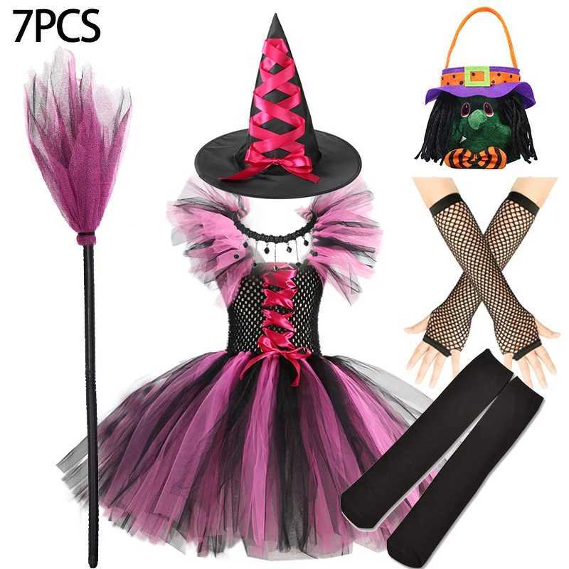 Purple Witch Costume Girls Mesh Trailing Dress Maleficent Deluxe Girls Fancy Halloween Par Kids Cosplay Clothes 2-12YrsXJ250117