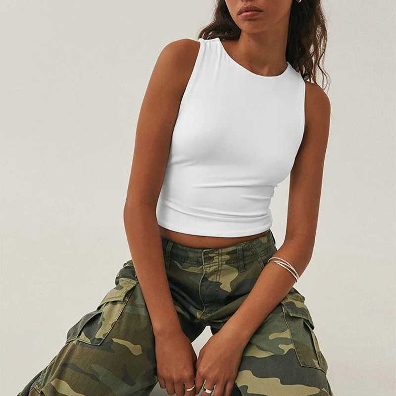 Sveless Tight Bottomed Shirt With Round Neck Racerback TopXJ250212