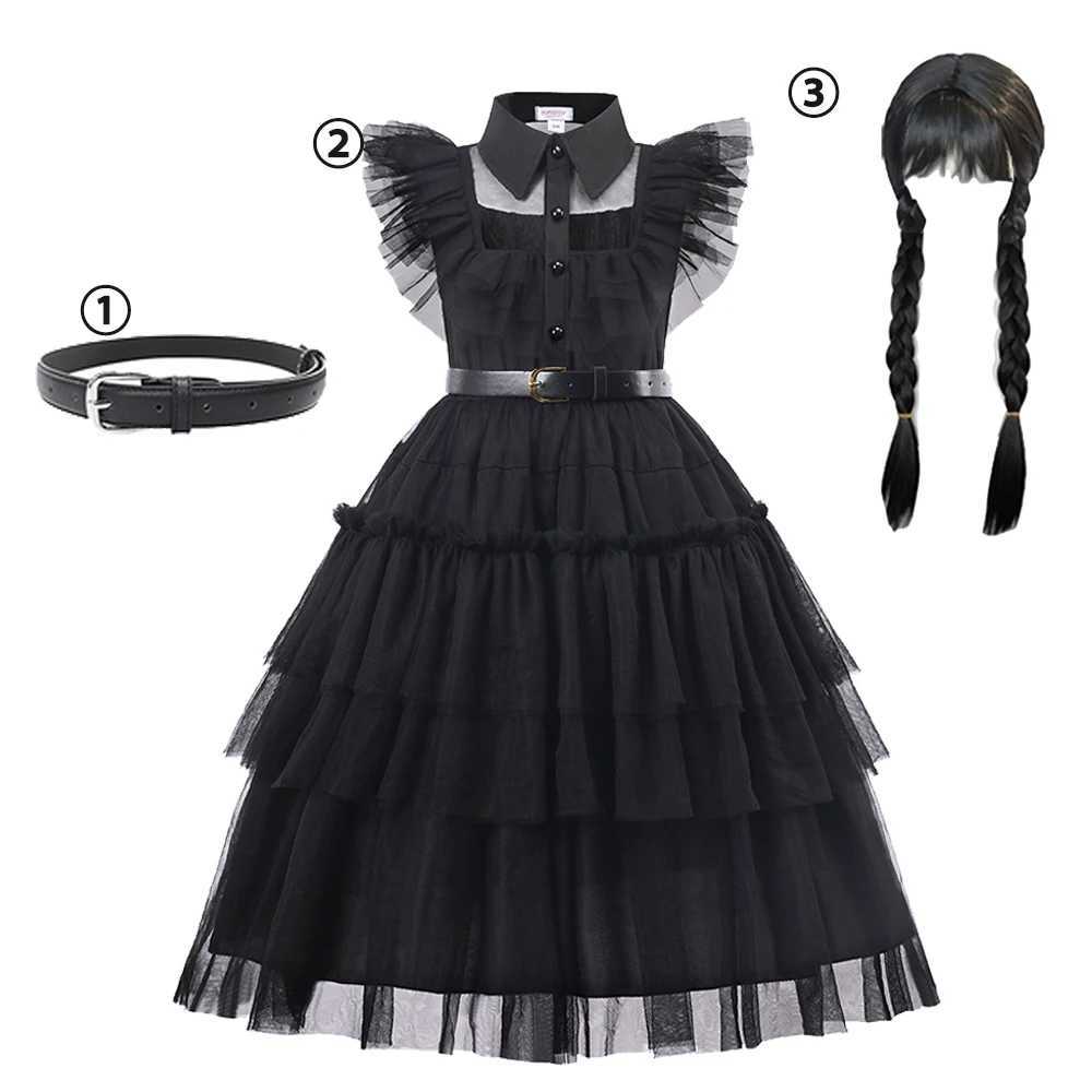 Wednesday Merlina Costumes Dresses For Girls A-line Skirt Bat Ball Gown Cobweb Dress Halloween Carnival Par Clothing For KidsXJ250117