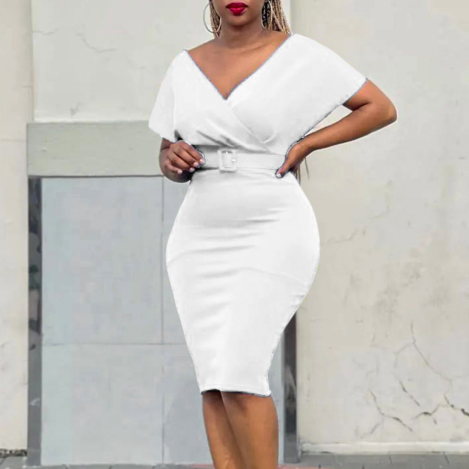 (001) Skirt new style V-neck fashionable sexy hip-wrapped elastic large size dress