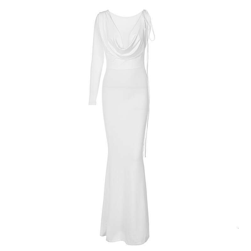 European and American style women's summer fashion sexy solid color single shoulder slim fit dress wholesale 2025 temperament versatile new trend