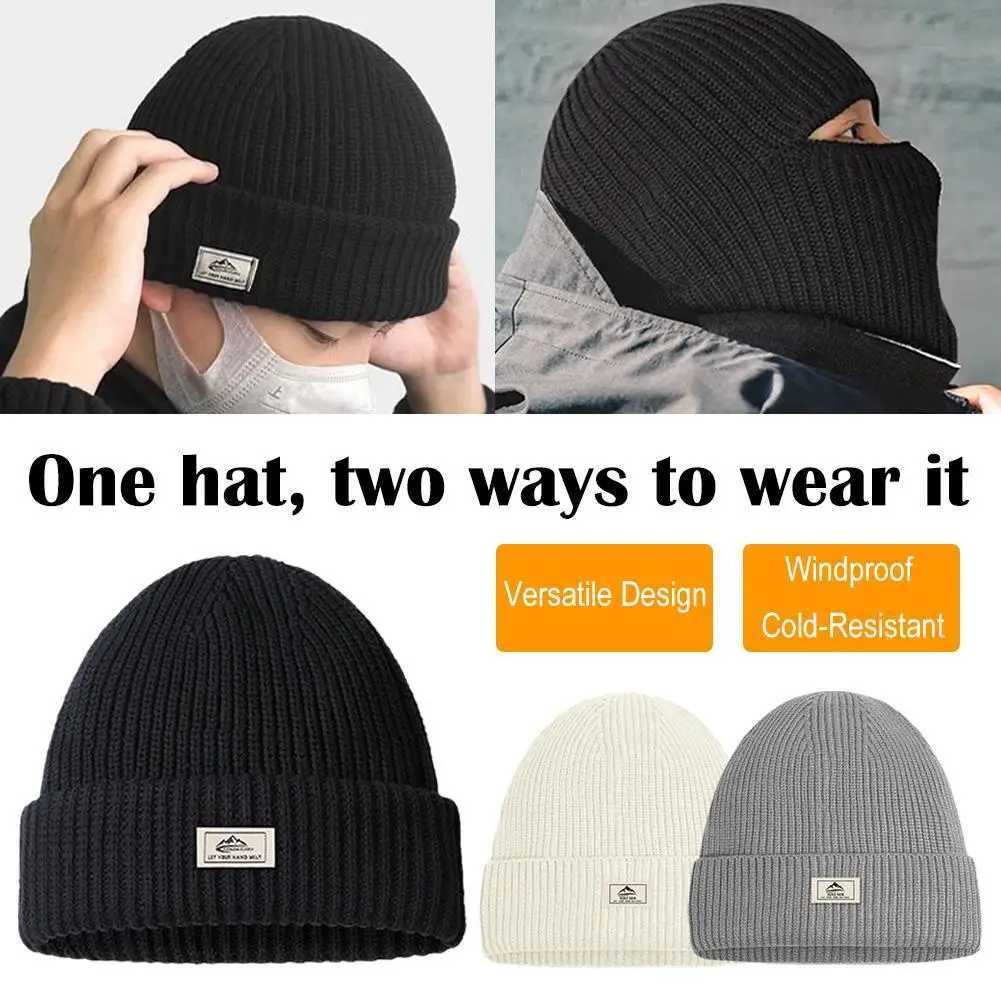 2 In 1 Warm Chunky Knit Beanie Skly Soft Stretch Knitted Fl Face Cover Adt Winter Ski Balaclava 1 Hole for Outdoors X250212