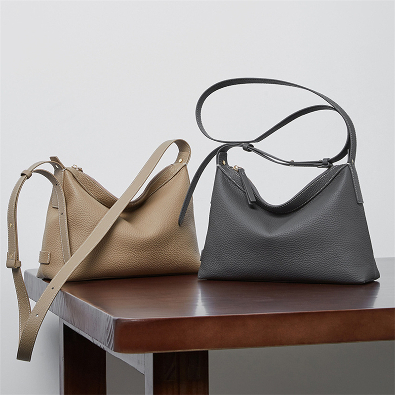 Toptrends 100% Genuine Leather Hobo Shoulder Bags For Women 2024 Designer Simple Large Capacity Messenger Ladies Handbags