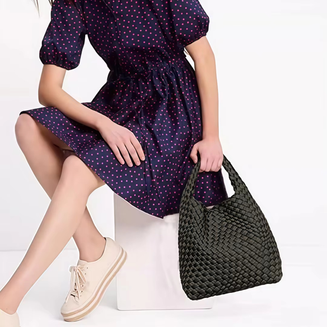 Neoprene Weave for Women Ladies Crossbody Handbag Trendy Shoulder and Bucket Bag, Top-handle Tote Hobo Satchel with Purse