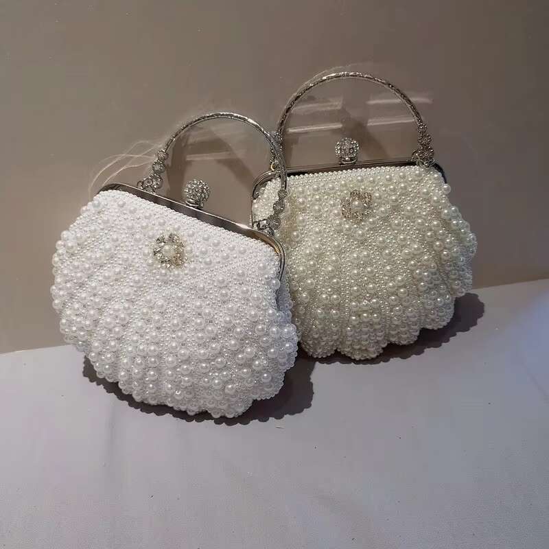 2023 Pearl Women Fashion Two Sided Beaded Evening Bag For Female Elegant 3 Colors Bridal Wedding Party Handbag Clutch