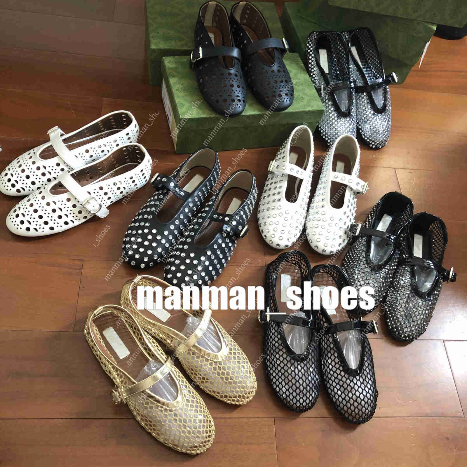 ballet flats Designer Luxury designer Cut-Outs Mesh ballet flats buckle strap Dress shoes Flat sandal Real leather Round toe Dance shoes Office wedding Slingbacks