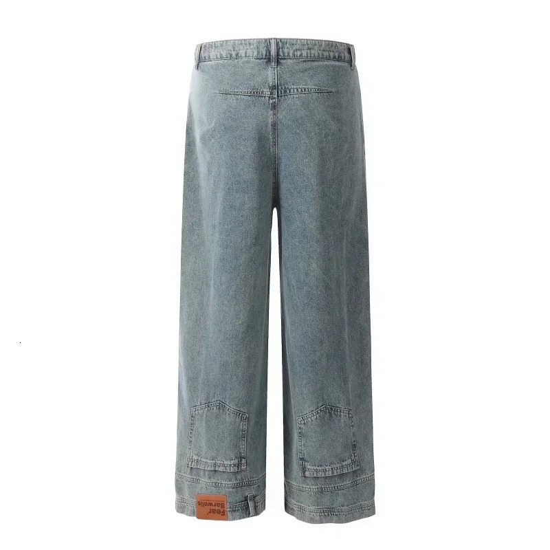 Autumn Mens High Street Fashion Baggy Jeans Reverse Pocket n Straight Wide Leg Denim Trousers Solid Color Y2K Vintage Jean 250210