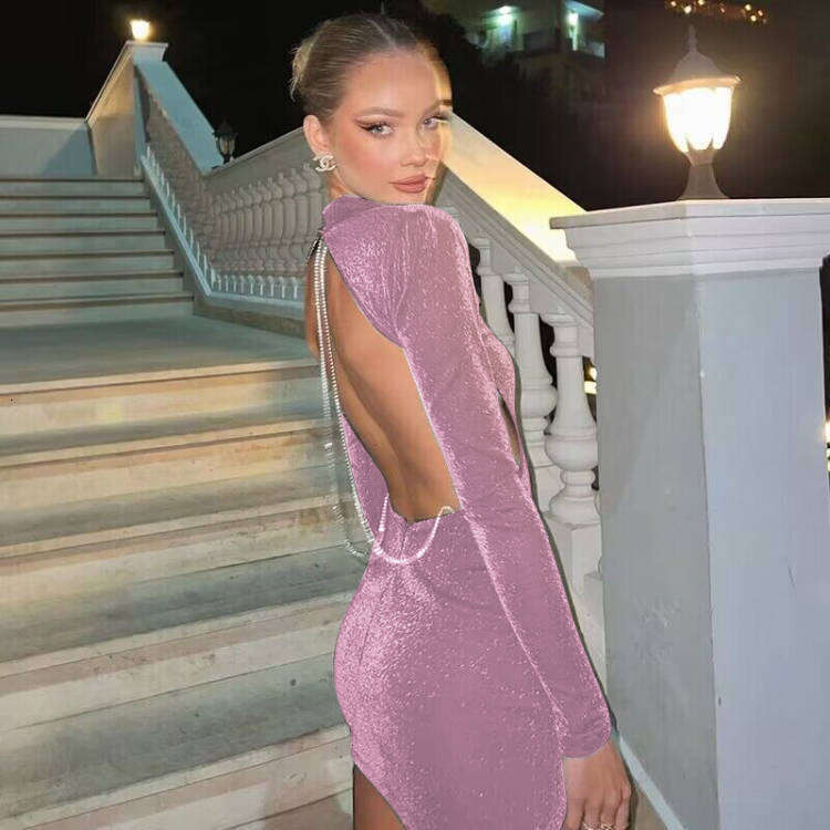 European American women's autumn fashionable sexy backless round neck long sleeved hip hing dress wholesale 2025 new style temperament chic and e