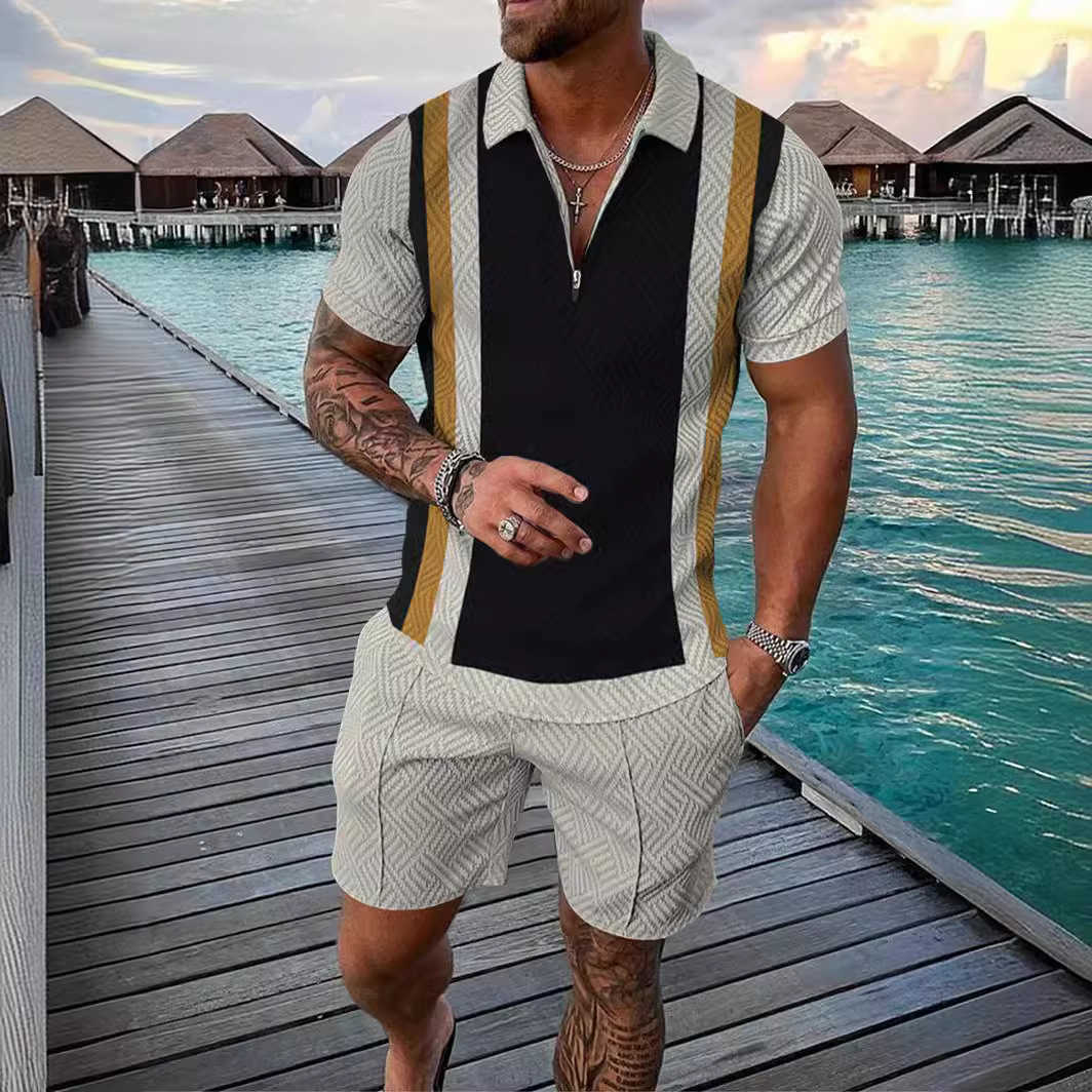 Summer 3D digital printing set for mens casual polo shirt set W250212