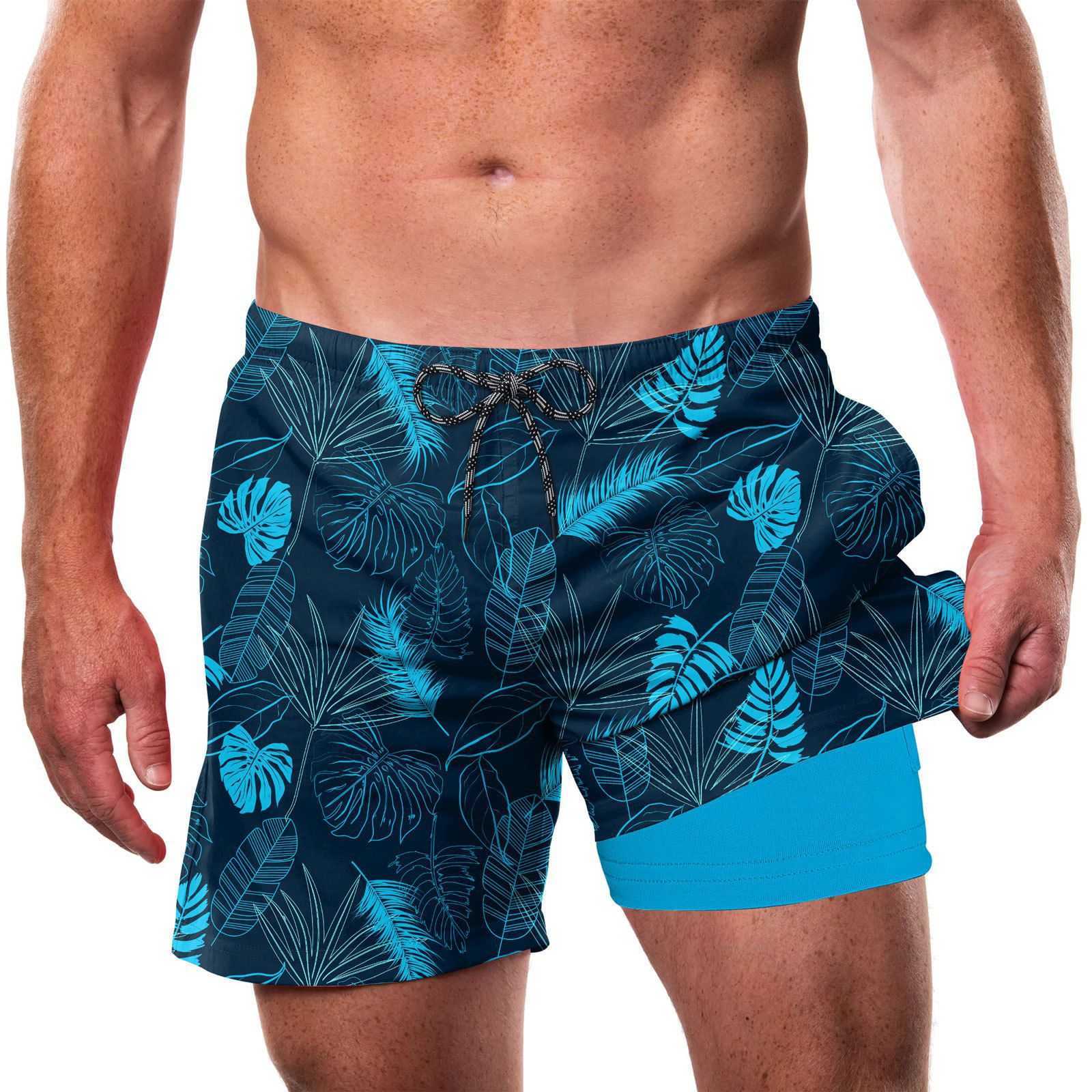 Sample special price 3D digital printing mens double-layer beach pants beach shorts W250212