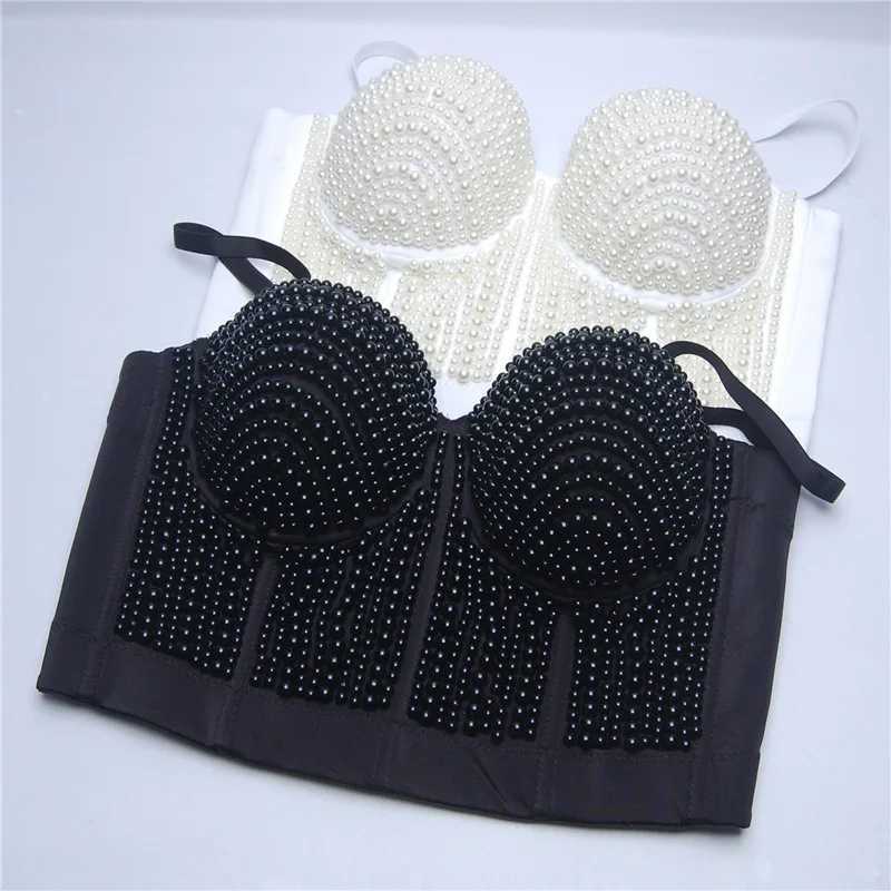 Quality Pearl Tank Tops Rhine Women Crop Top Club Clothes Streetwear Y2K Corset Woman Shaper Camis Fashion Fea ClothingXJ250212