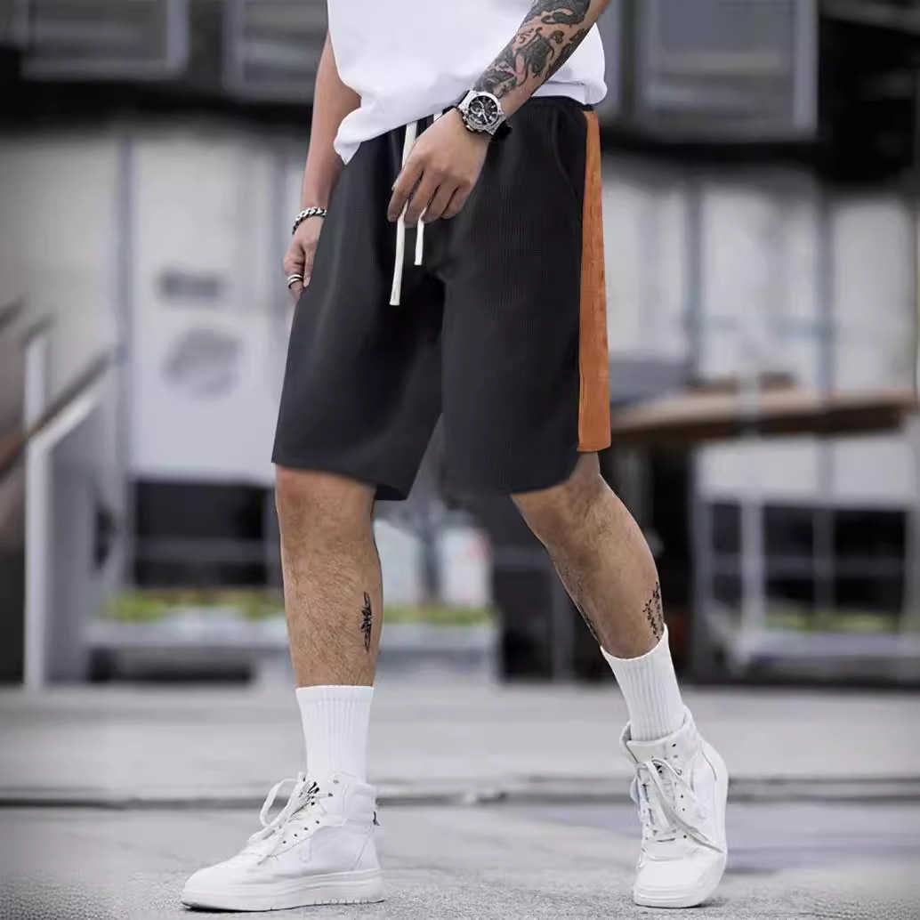 2024 new mens color blocked waffle shorts loose summer outdoor casual pants W250212