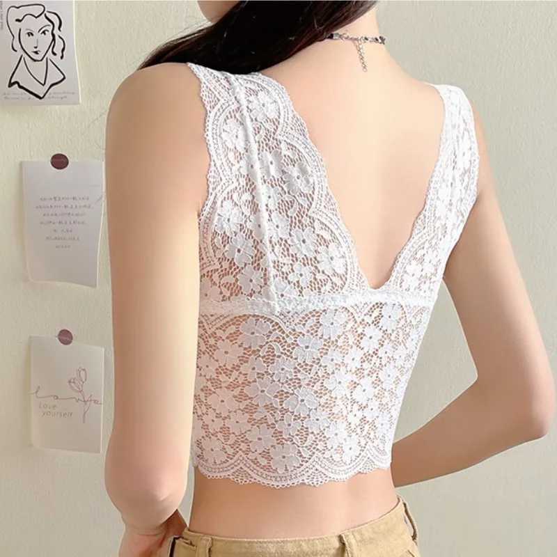 Lace Bras Top Women Deep V Neck Sexy Lingerie Wire Free Bra Tank Tops Fe Underwear V Back Bralette Padded CamisoleXJ250212
