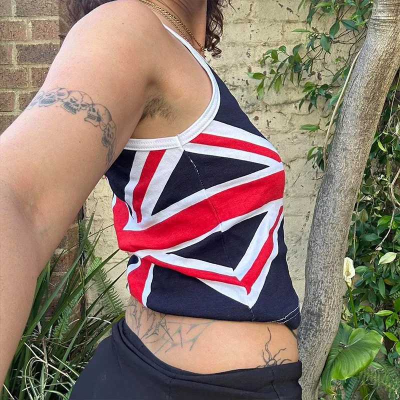 Y2k printed vest sveless womens punk short retro cool girl Gothic Fairycore sexy Corset Grunge vest strap emoXJ250212