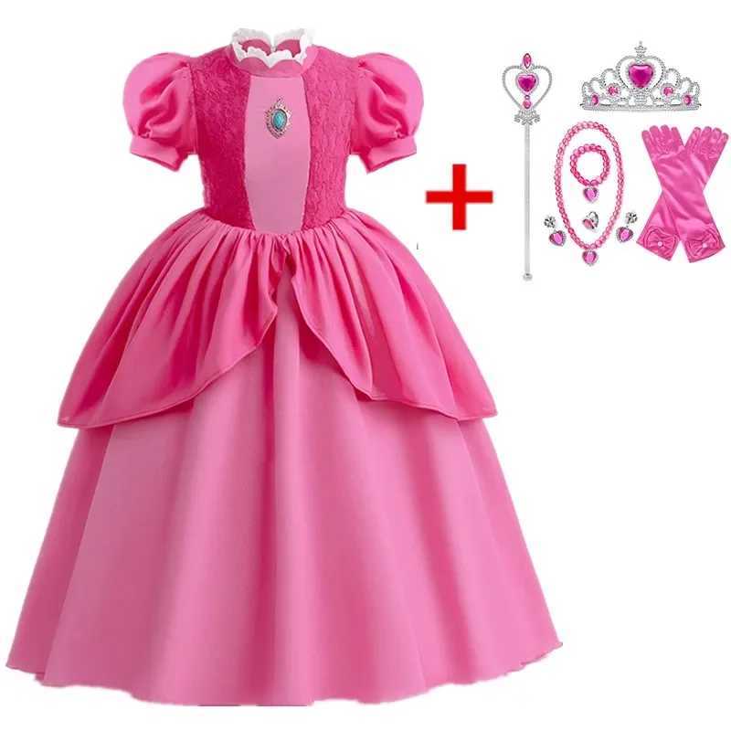 Girls Peach Princess Dress Game Role Playing Cosplay Costume Birthday Par Stage Performace Outfits Kids Carnival Fancy ClothesXJ250117