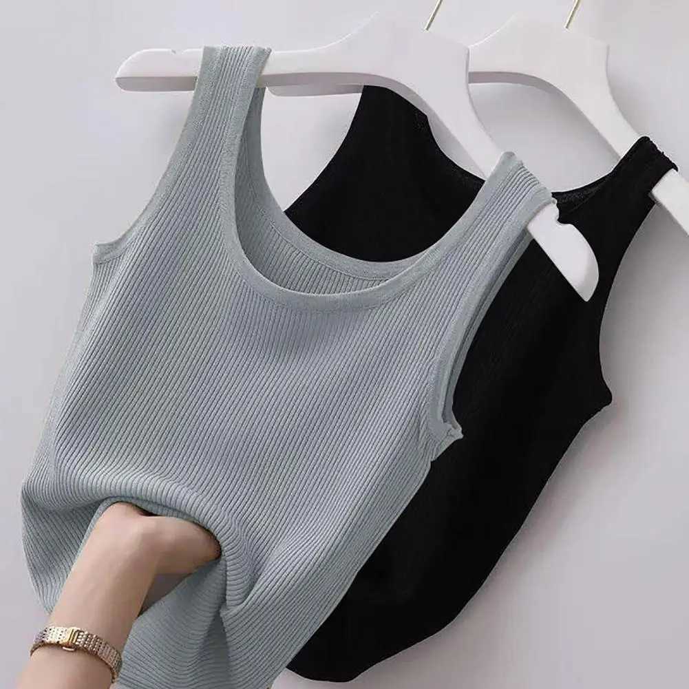 Women Vest Solid Color Scoop Neck Sveless Summer Tank Top Oversized Thin Vest Top Beachwear Womens ClothingXJ250212