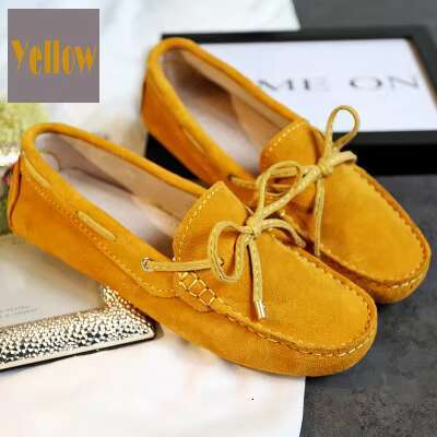 Cow Leather Womens Suede Flats Bow Tie Moccasins Big Size Casual Shoes Size34-44