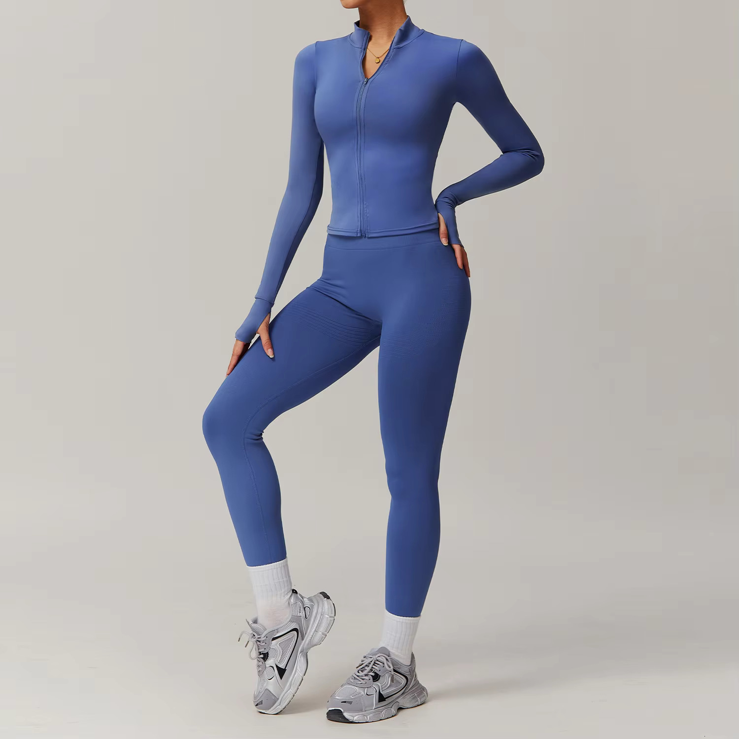 Women Seamless Gym Sets 2 Piece Yoga Suit Sportswear Sports Bra Long Sleeve High Waisted Leggings Fiess Set Workout Clothes