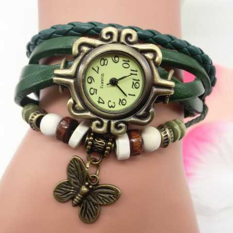 Watch fashion leather winding bracelet watch belt watch womens childrens watch Butterfly Pendant W250212