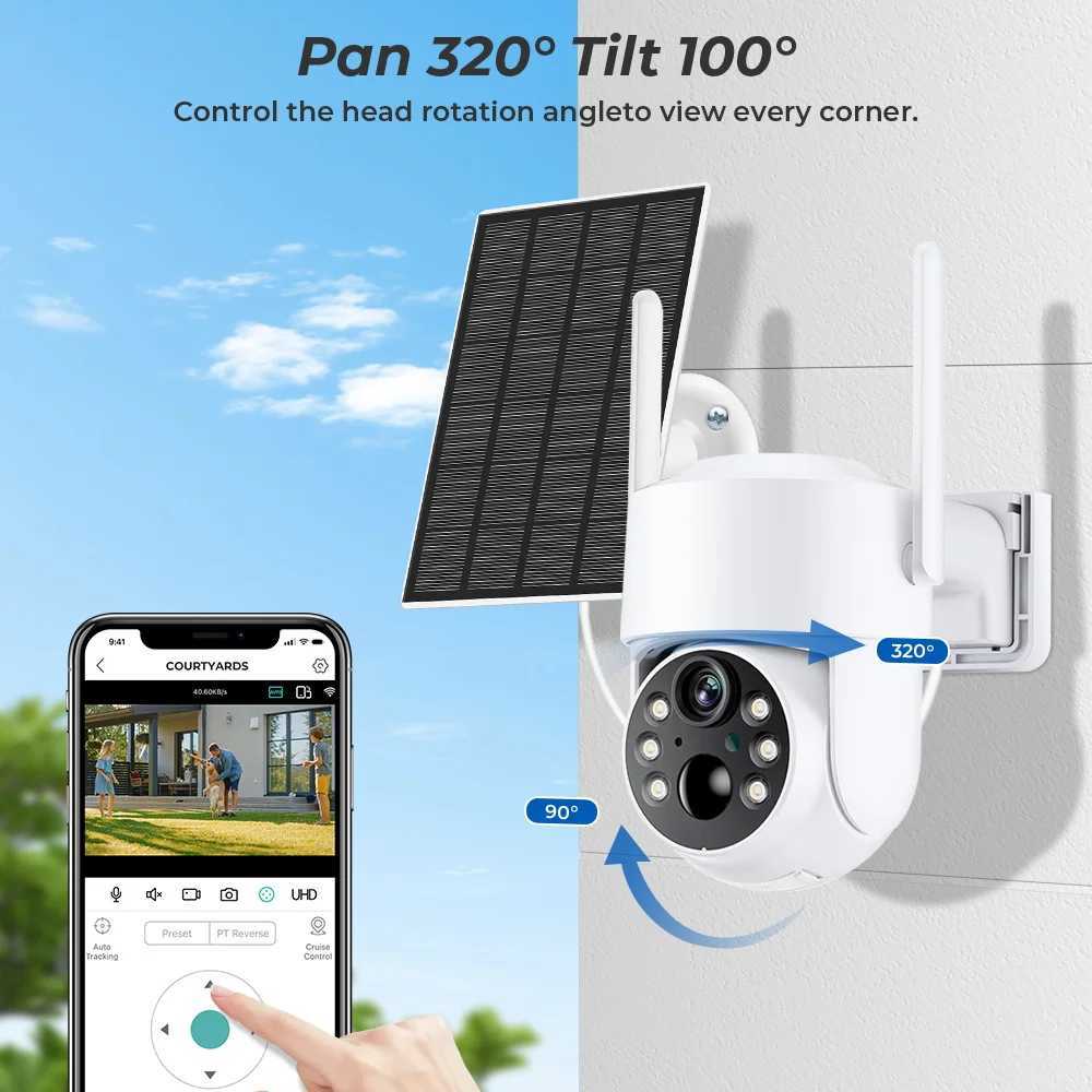 New WiFi PTZ Camera Outdoor Wireless Solar IP Camera 4MP HD Built-in Battery Video Surveillance Camera Long Time Standby iCsee Z250212