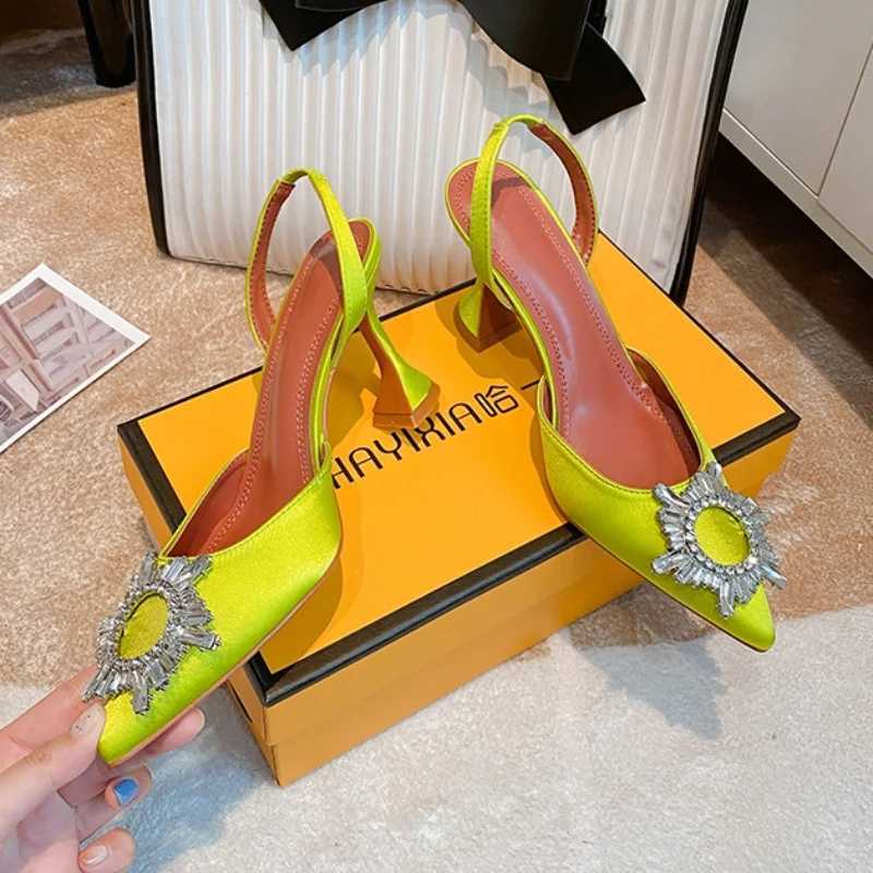 2024 Bow Rhine High H Suower Silk Pointed Party Sandals For Wen Wedding Shoes Y250304