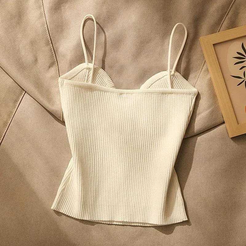 Summer Cross-Knit Suspender WomenS French Style Sexy Beauty Camisole Slim Fit Sveless T-Shirt No Chest Pad Short Tank TopsXJ250212