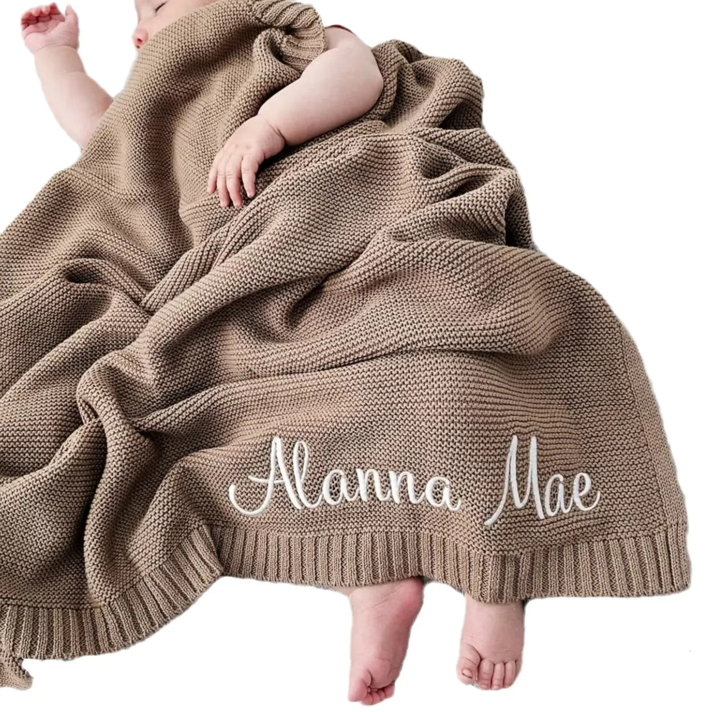 Personalized Baby gifts swaddle Blanket with Name Custom Knited with Embroidery name Baby born kids girls boys 250208