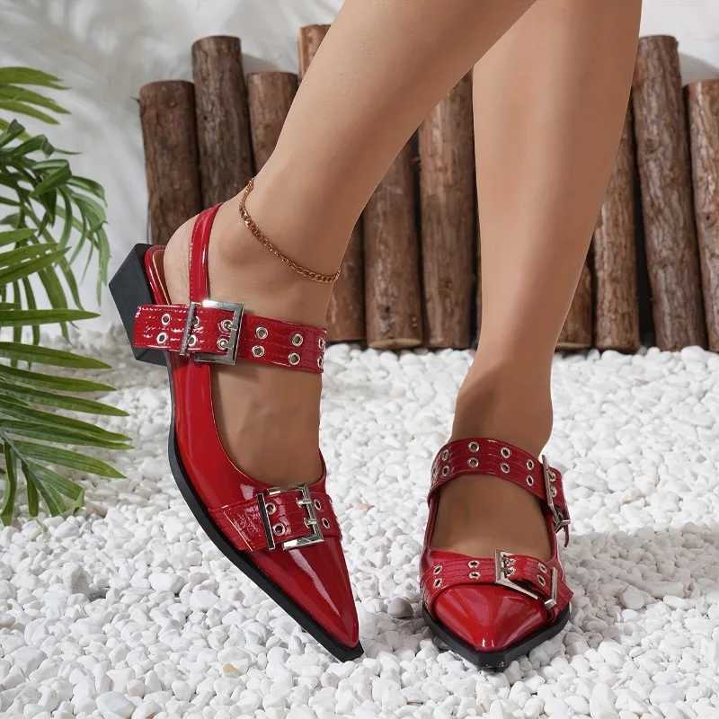 FAshion Patent Leather Metal Buckle Women Pumps Spring Summer Gothic Thick heeled Slingbacks Mules Girls Shoes Zapatos Z250212
