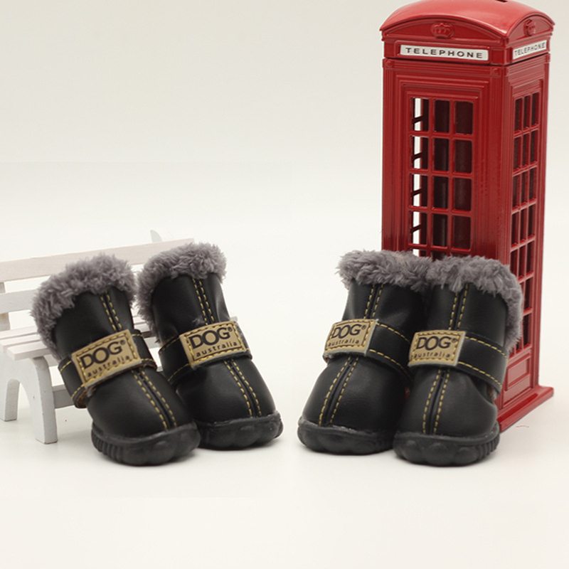 Dog shoes in 16 Colors, Puppy Dog Boots Paw Protectors for Winter Snowy Day, Sole Thickened Wear-resistant, Magic Glue Big Logo Cotton Leather Shoes G