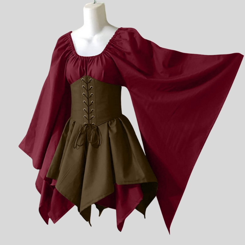 Cross-border new European and American horn sleeves long sleeves medieval Renaissance dresses splicing dresses one piece is sent on behalf of others